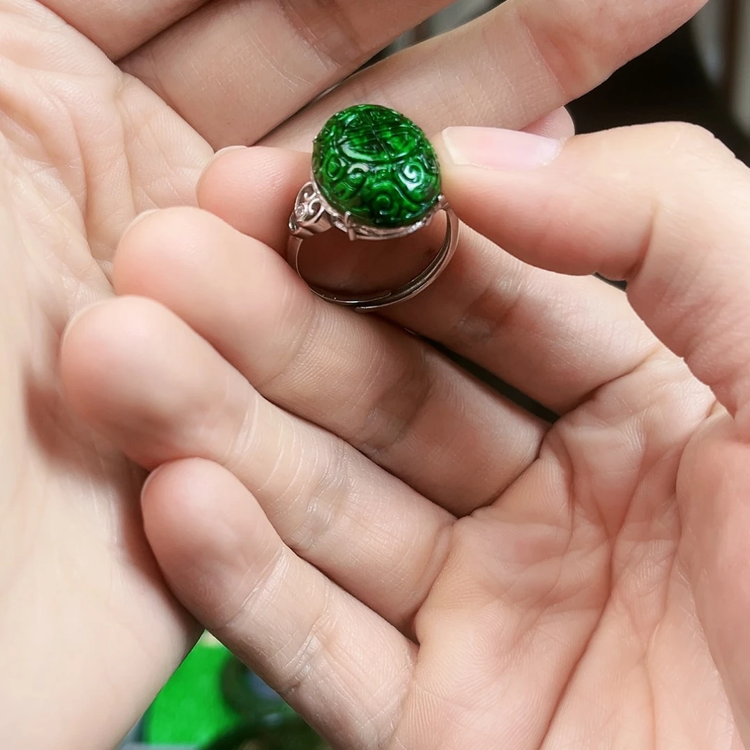 翡翠戒指银S925镶嵌戒指
