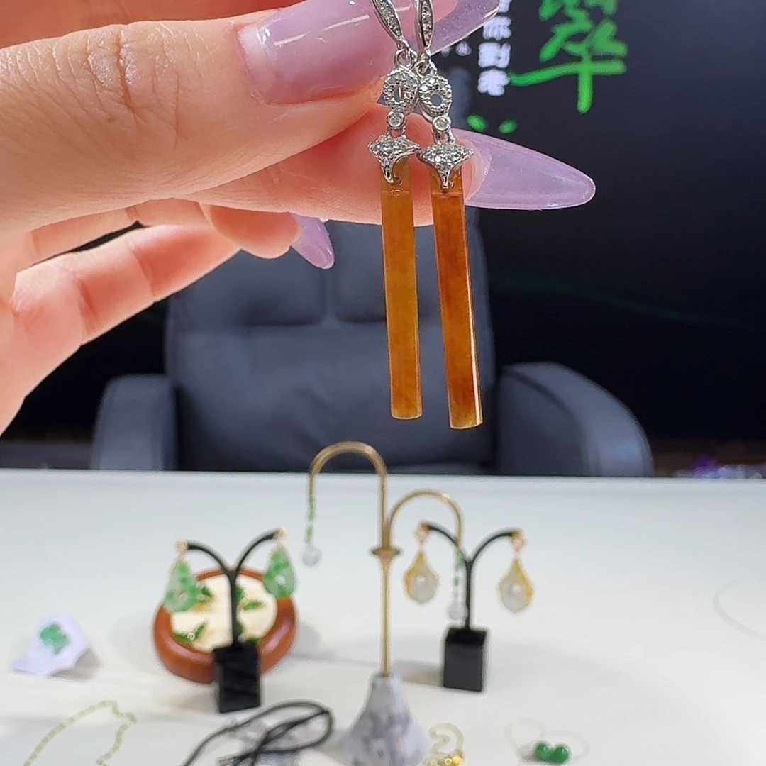 翡翠银S925镶嵌耳饰925镶嵌