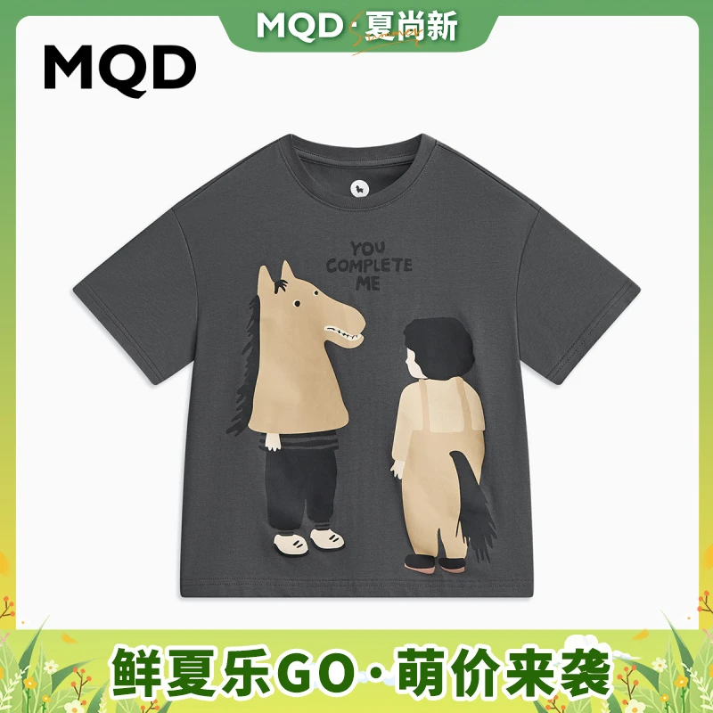 MQD童装儿童夏季新款设计师系列卡通圆领T恤柔软亲肤9632W0324