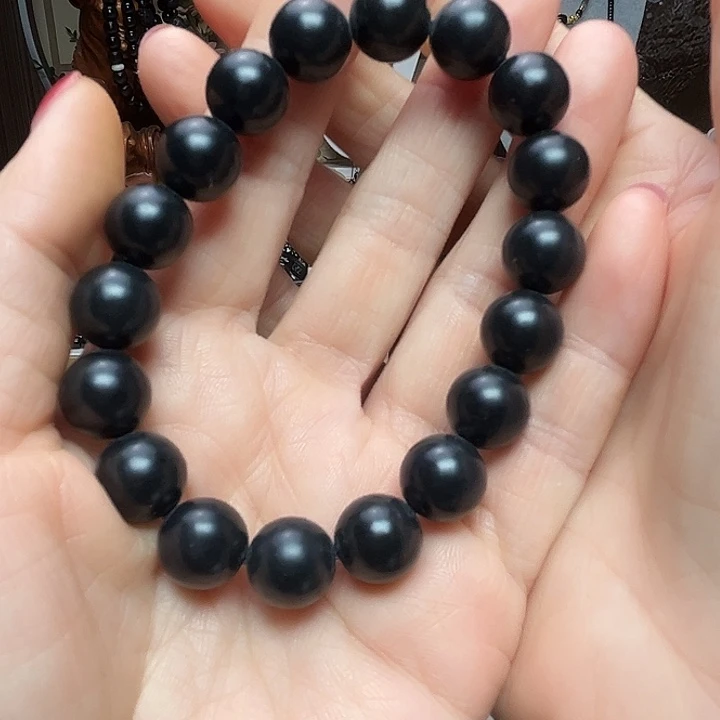 和田玉（墨玉）未镶嵌颈饰卡12圆珠高羊脂h