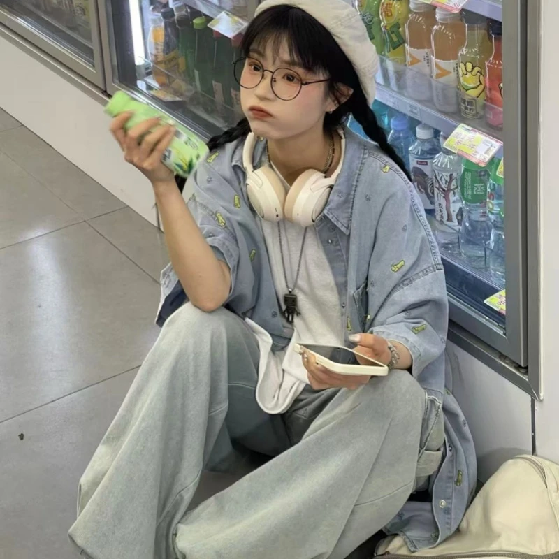 夏季新款休闲宽松刺绣款薄款牛仔衬衫82186