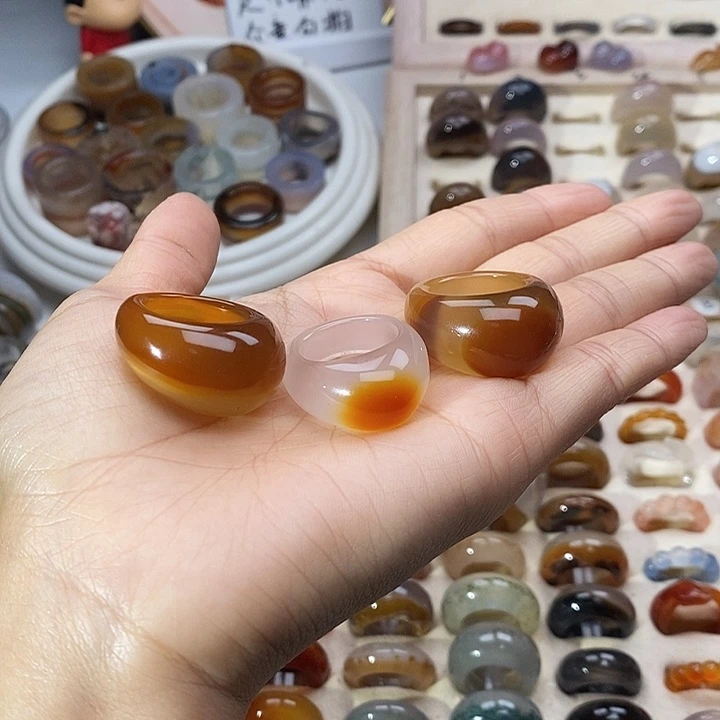 领***.玛瑙/玉髓未镶嵌戒指B65不退换三支福利