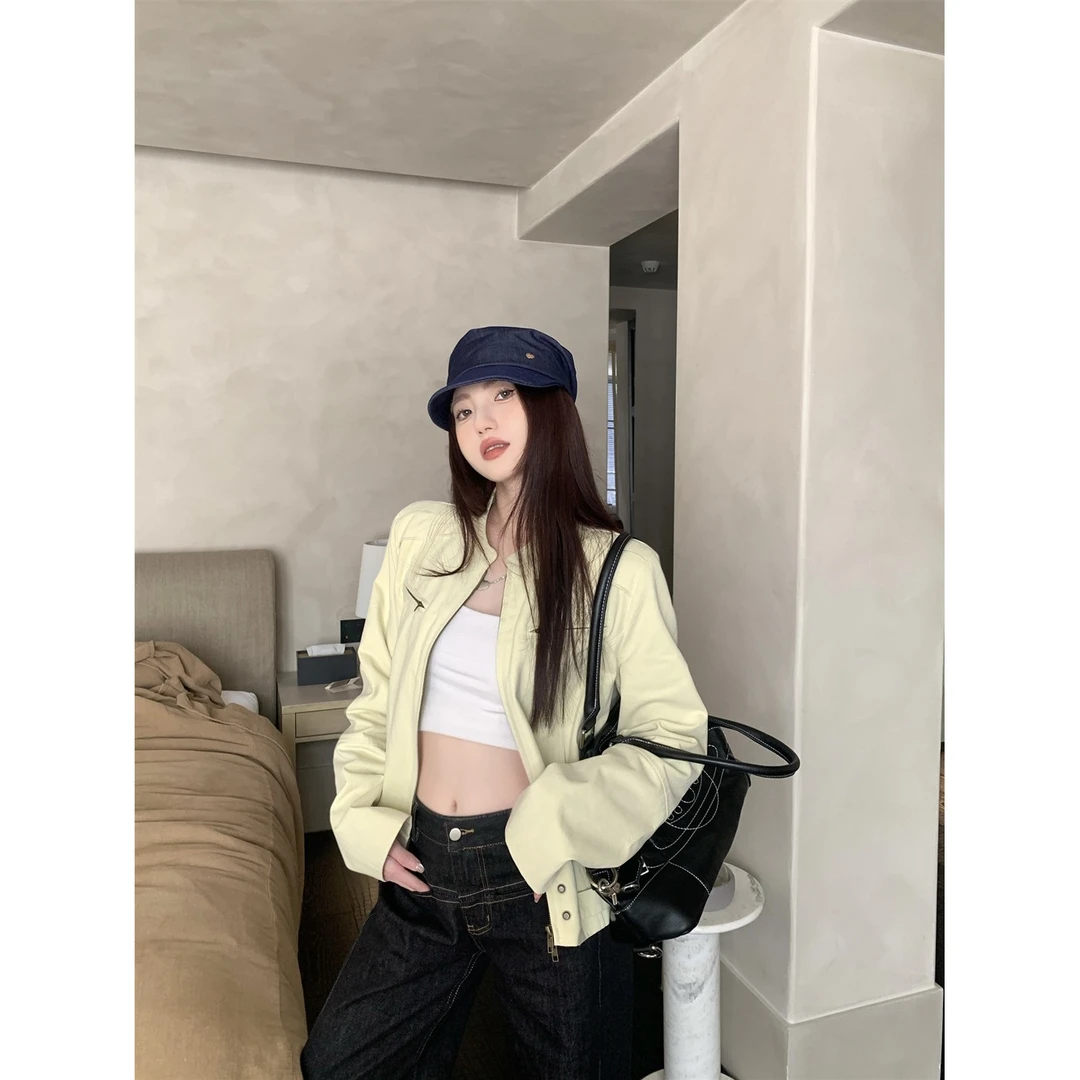 休闲百搭宽松韩版春秋时尚设计感网红小众修身显瘦短款上衣秋季开