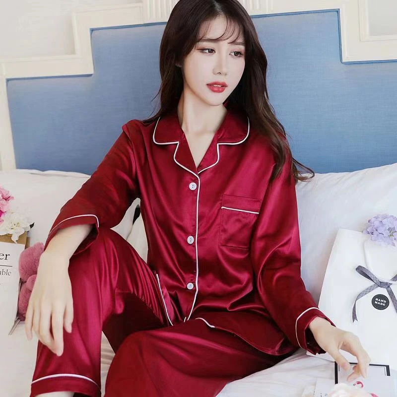 冰丝长袖长裤睡衣女士2025春秋新款加大码翻领轻奢舒适家居服套装