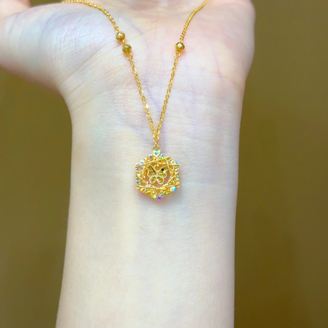 【诗诗精选】足金999 5G精品炫彩冰钻蝴蝶项链