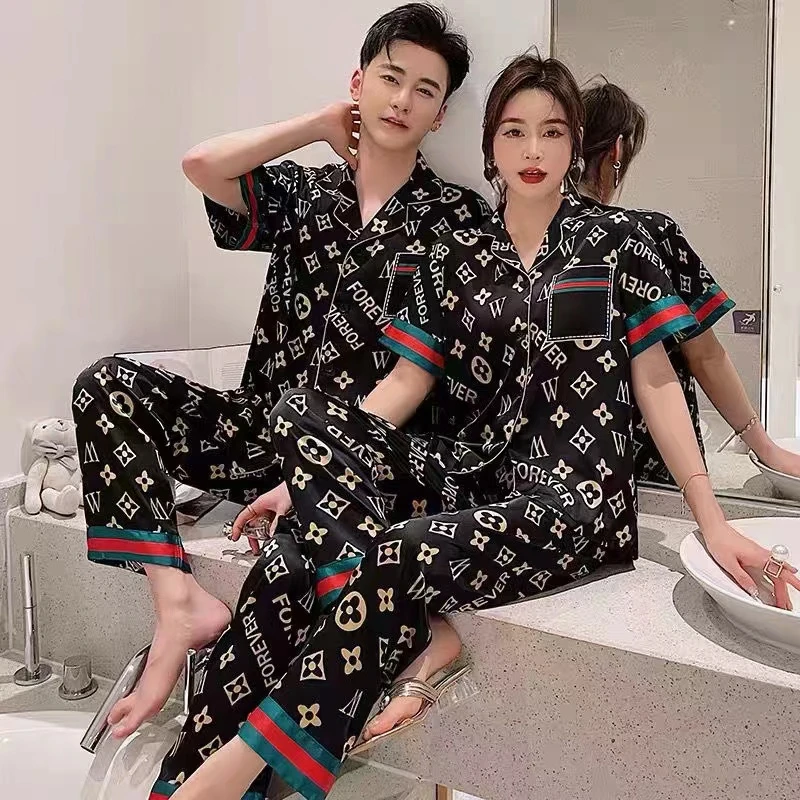 【高定黑金】冰雪丝情侣三件套丝滑垂感睡衣HTT套装家居服