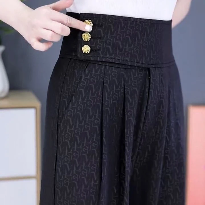 阔腿裤女40到50岁夏季新款时尚高腰宽腿甩裤子中老年女裤垂顺免烫