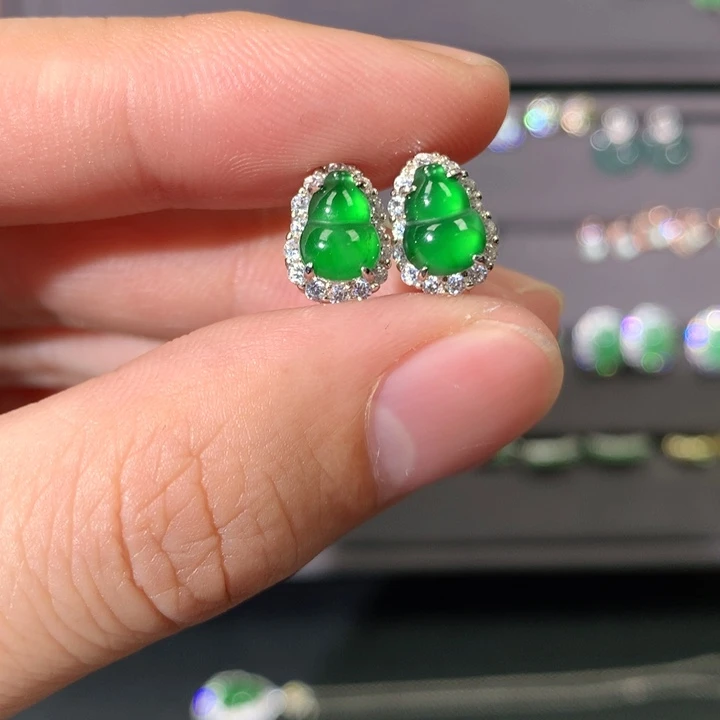 翡翠耳饰银S925镶嵌耳饰