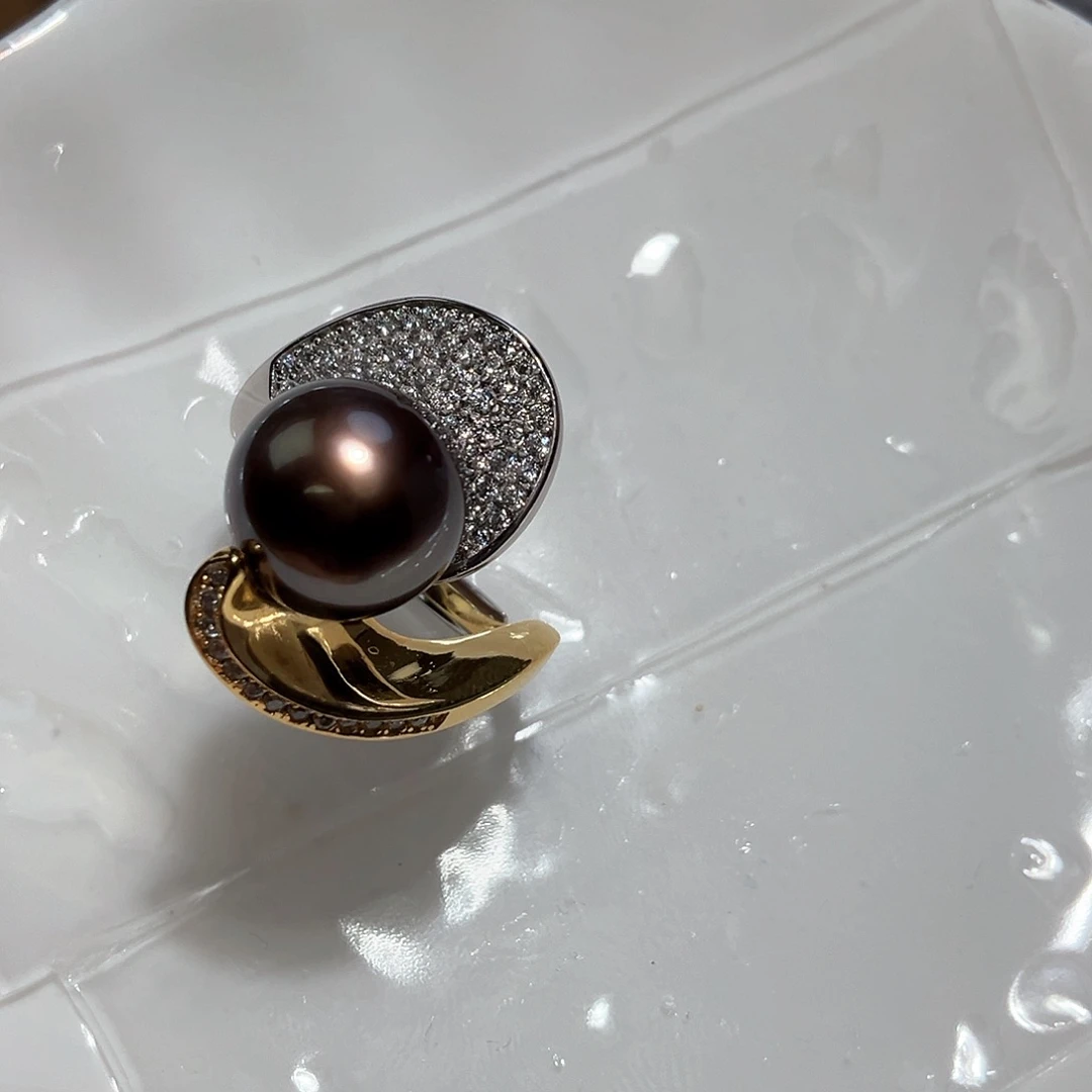 海水珍珠戒圈银S925镶嵌暮*?