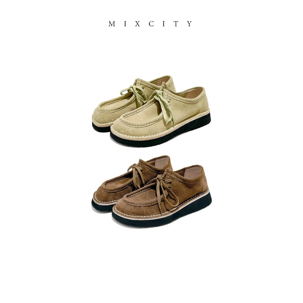 【MIXCITY亚楠家】复古简约牛反绒复古莫卡辛袋鼠鞋厚底乐福鞋8869