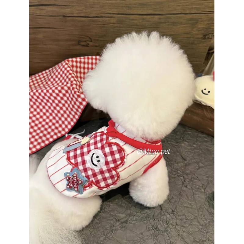 宠物衣服狗狗猫咪秋冬装加绒保暖条纹花花背心小型犬泰迪比熊