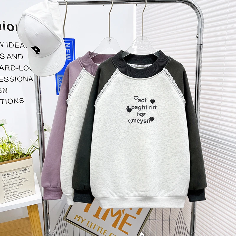 冬季新款女童2024年加绒加厚保暖卫衣宽松洋气舒适zb5021简约童品