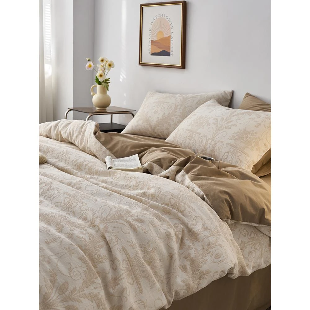 2025双层纱轻奢床上四件套高端复古提花被套床品床单床笠款三件套