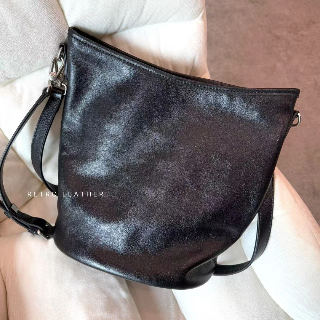 NANGE 【特靠谱】进口头层植鞣牛皮水桶包