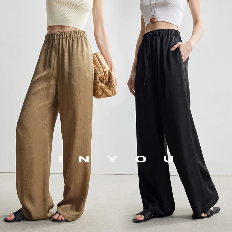 抽绳长裤宽松肌理感ROW风松紧腰阔腿裤