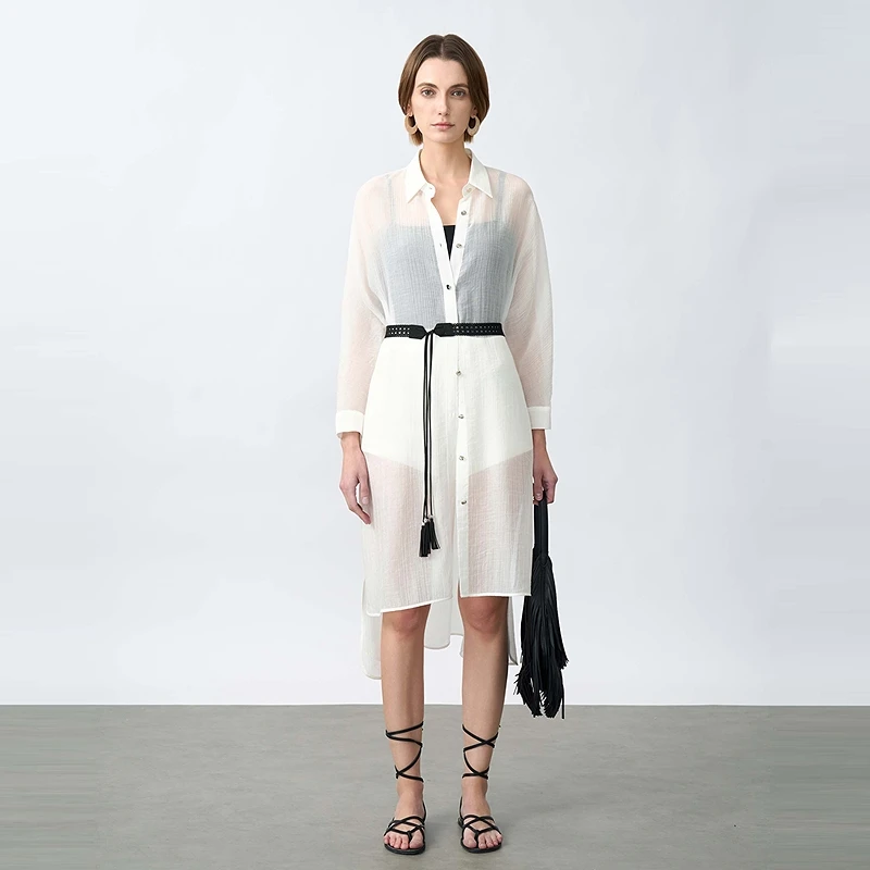 圣迪奥小香风气质长袖白色时尚优雅拼接长外套S25260501