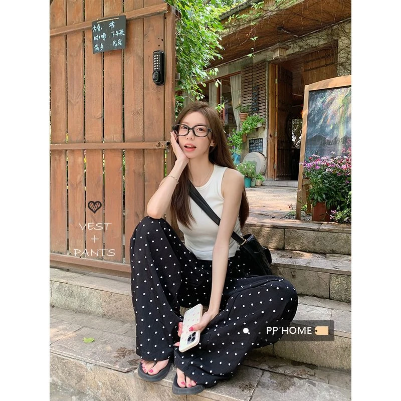 女款空调裤波点长裤女夏季薄款新款休闲慵懒裤防晒冰丝凉凉山本裤