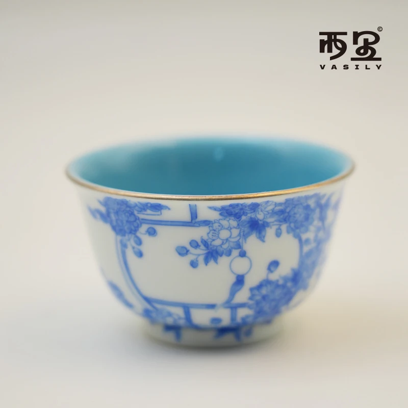 念物山坊「念物集 天青蓝海棠花品茗杯」 纯手工手绘中式茶具