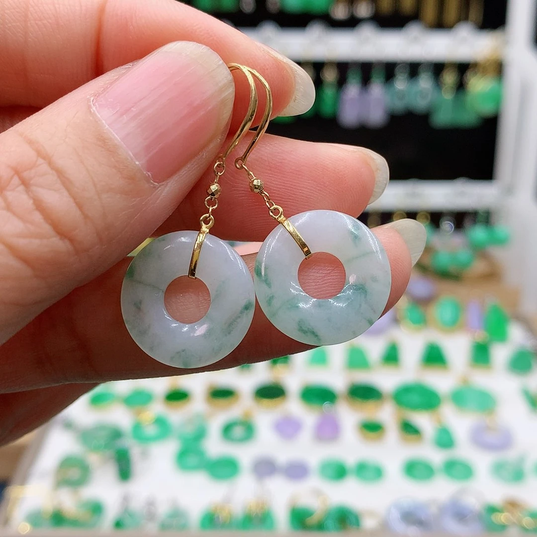 翡翠耳饰18K金镶嵌的