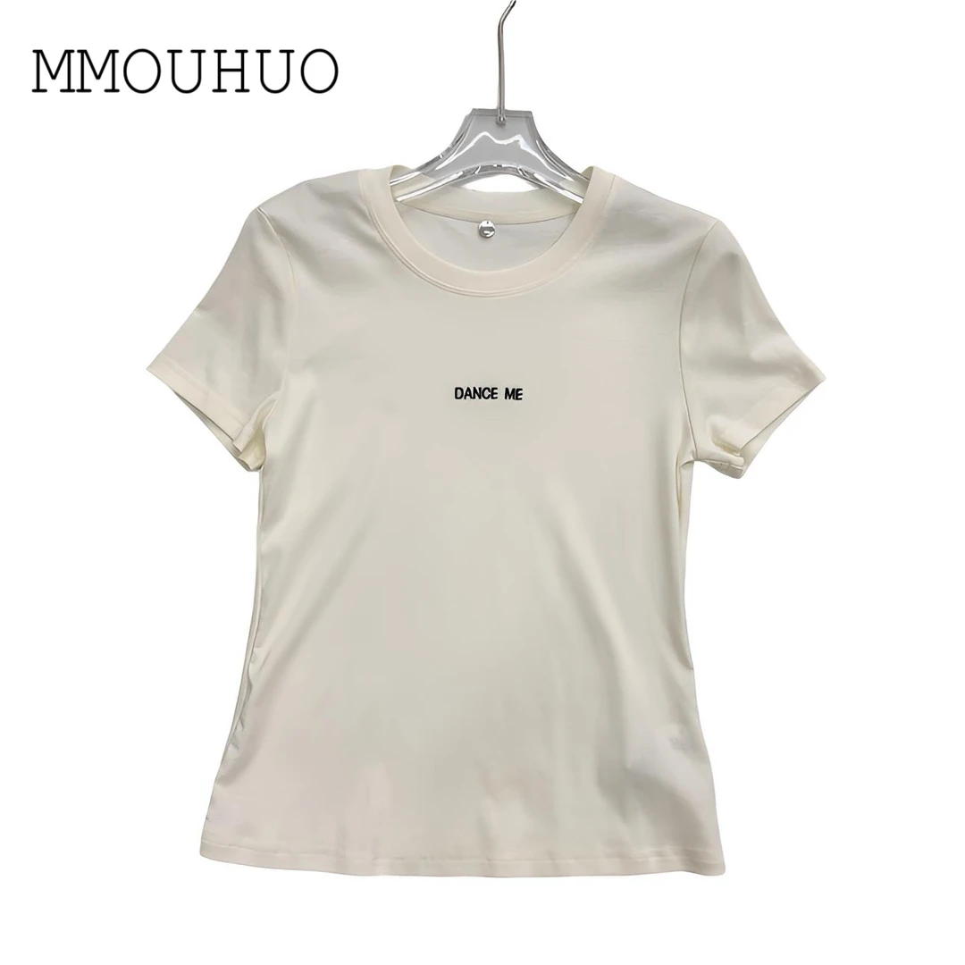 深圳MMOUHUO新款简约刺绣字母圆领短袖T恤