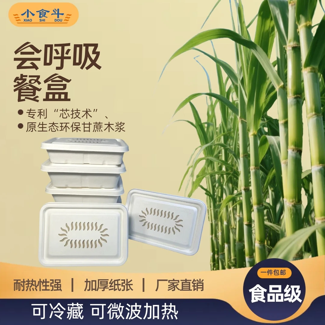 一次性纸浆呼吸餐盒加厚商用长方形带盖烧烤家用保温环保密封