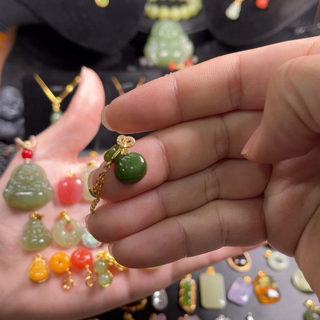 和田玉颈饰银S925镶嵌