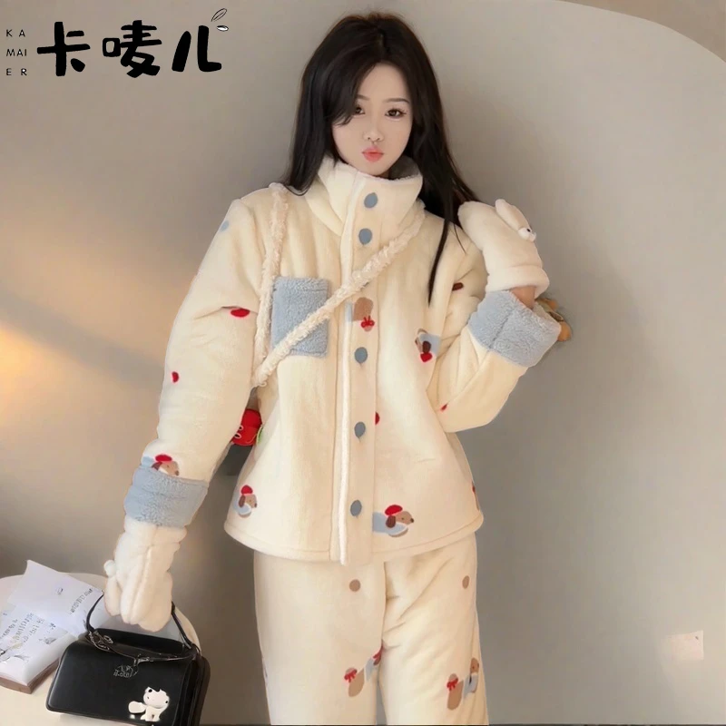 睡衣女士秋冬女款爆款2025新款加绒加厚可外穿保暖长袖休闲家居服