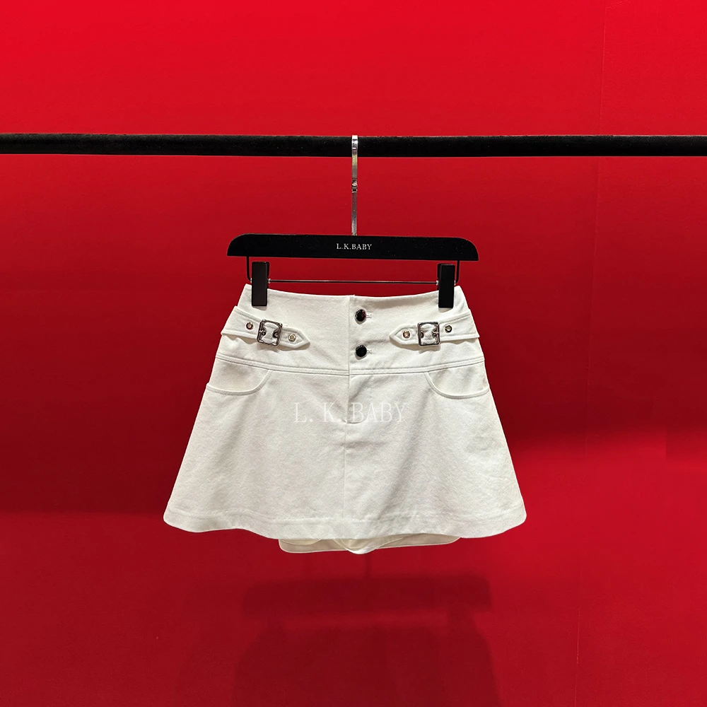 【L.K.BABY】轻舞飞扬  法式时髦高腰显瘦设计时尚休闲百搭牛仔裙