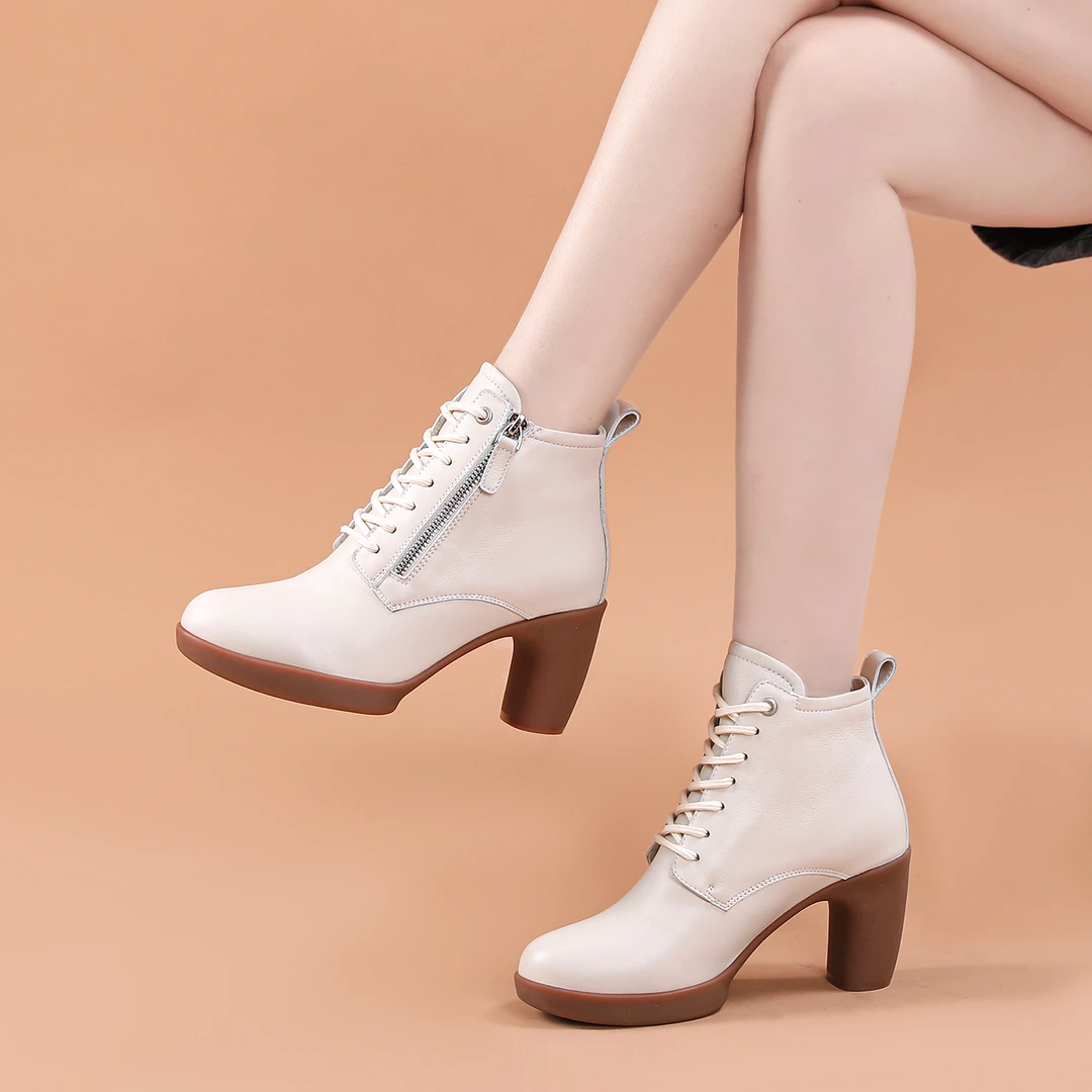 8CM粗跟单靴2025秋冬新款软底软面舒适马丁靴轻便百搭真皮时装靴