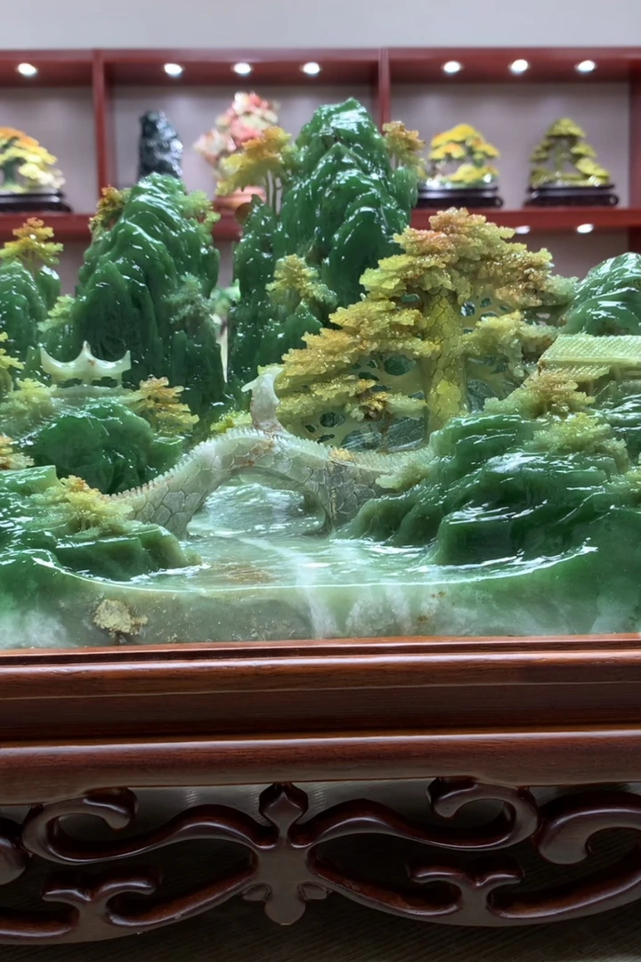 8927家居装饰摆件玉石雕刻电视柜玄关新中式创意书房山水花鸟白菜