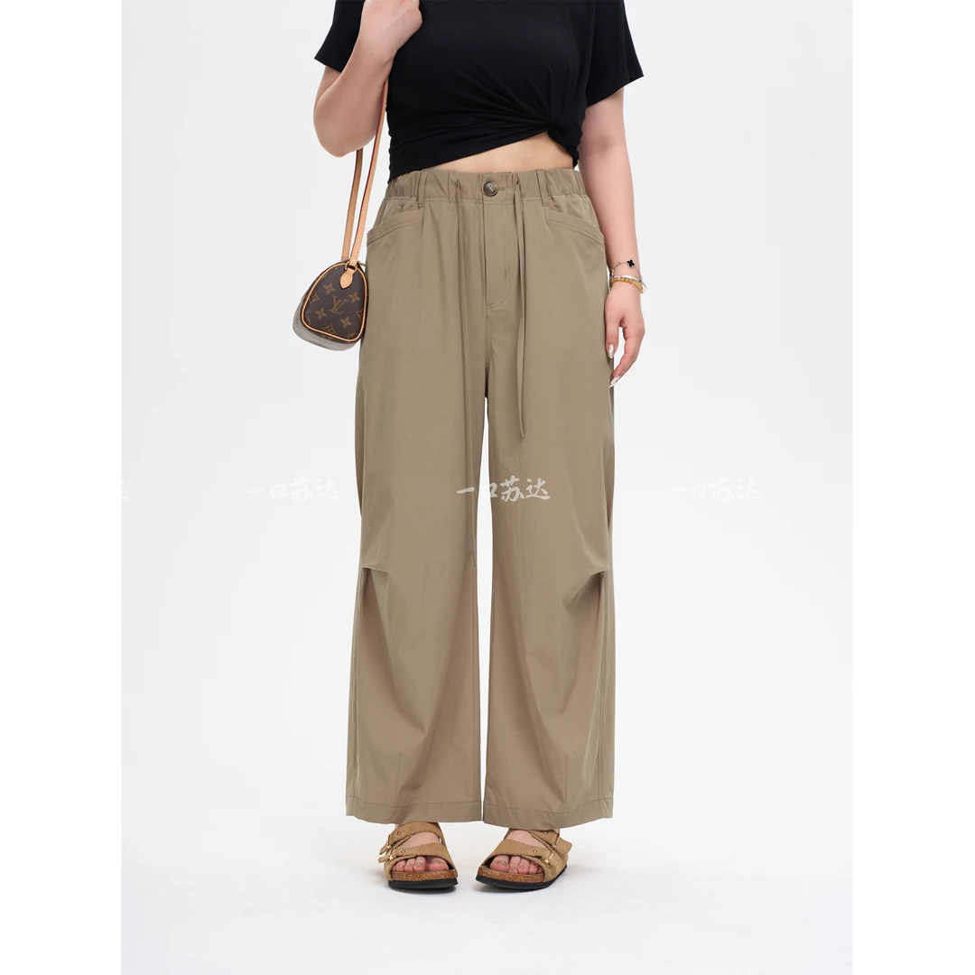 一口苏达纸皮工装 韩系ins洋气慵懒风夏季清凉百搭薄款工装裤A36