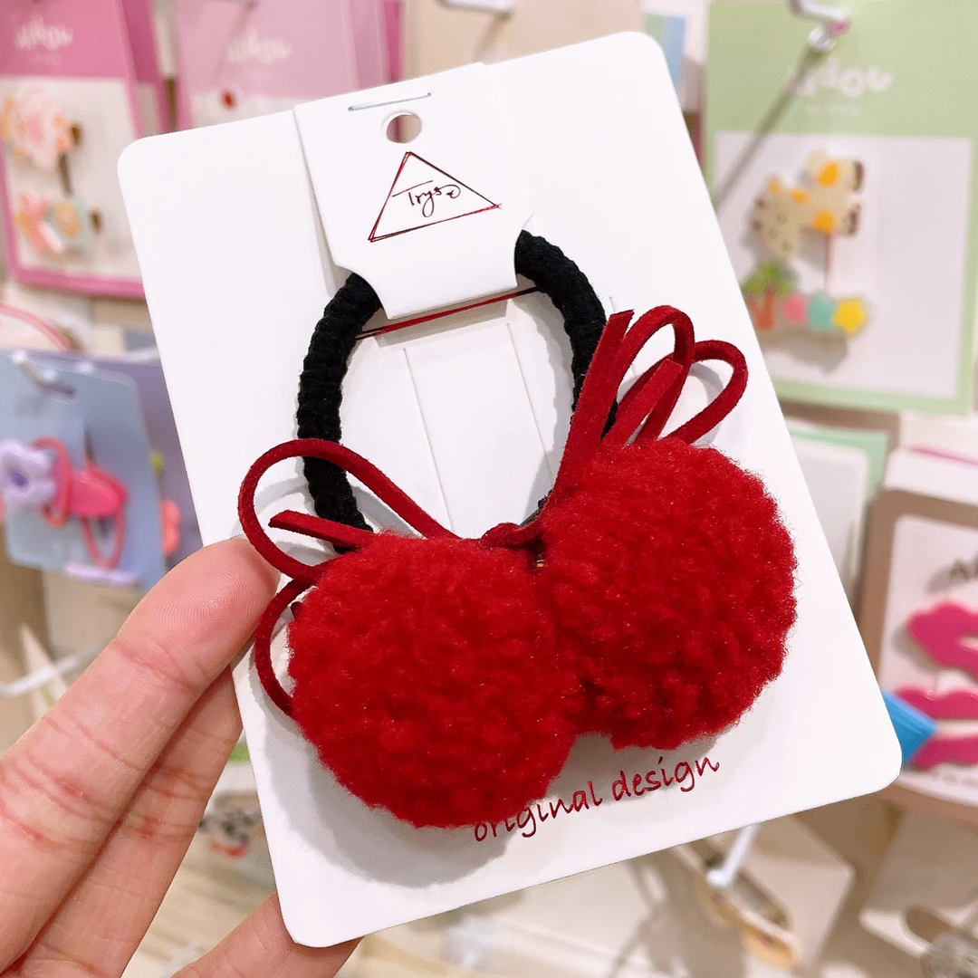 A-6220  T 1个红色毛球球蝴蝶结儿童耐用头绳      发圈