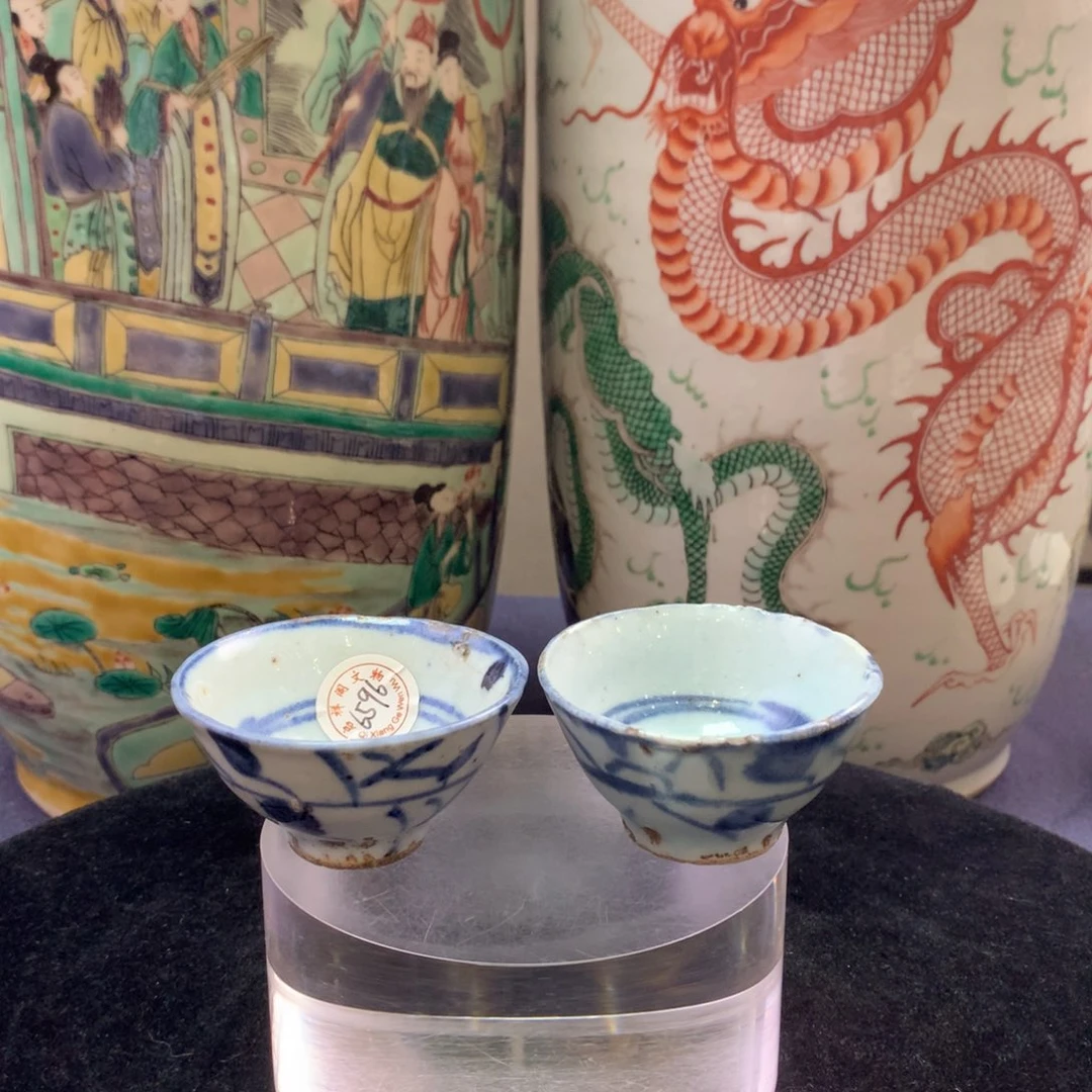 杯子6596瓷器—青花茶圆一对