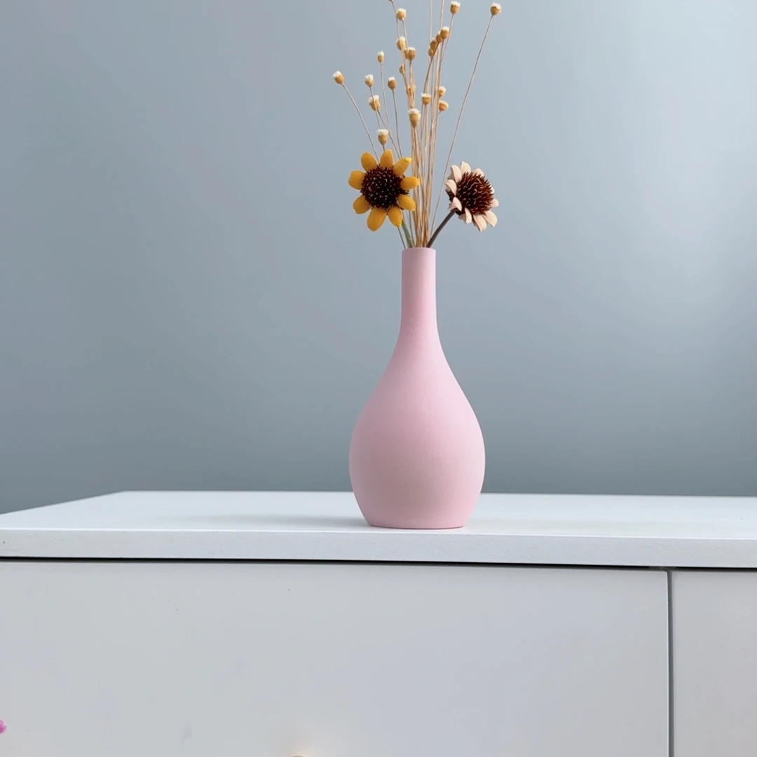 摆件陶瓷小花瓶含花总高约20-30cm