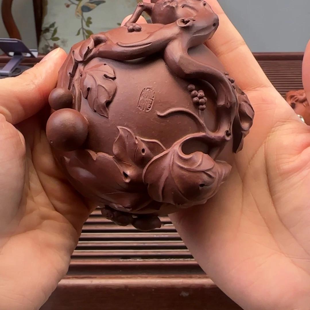 云***轩紫砂茶壶松鼠葡萄全手工杯