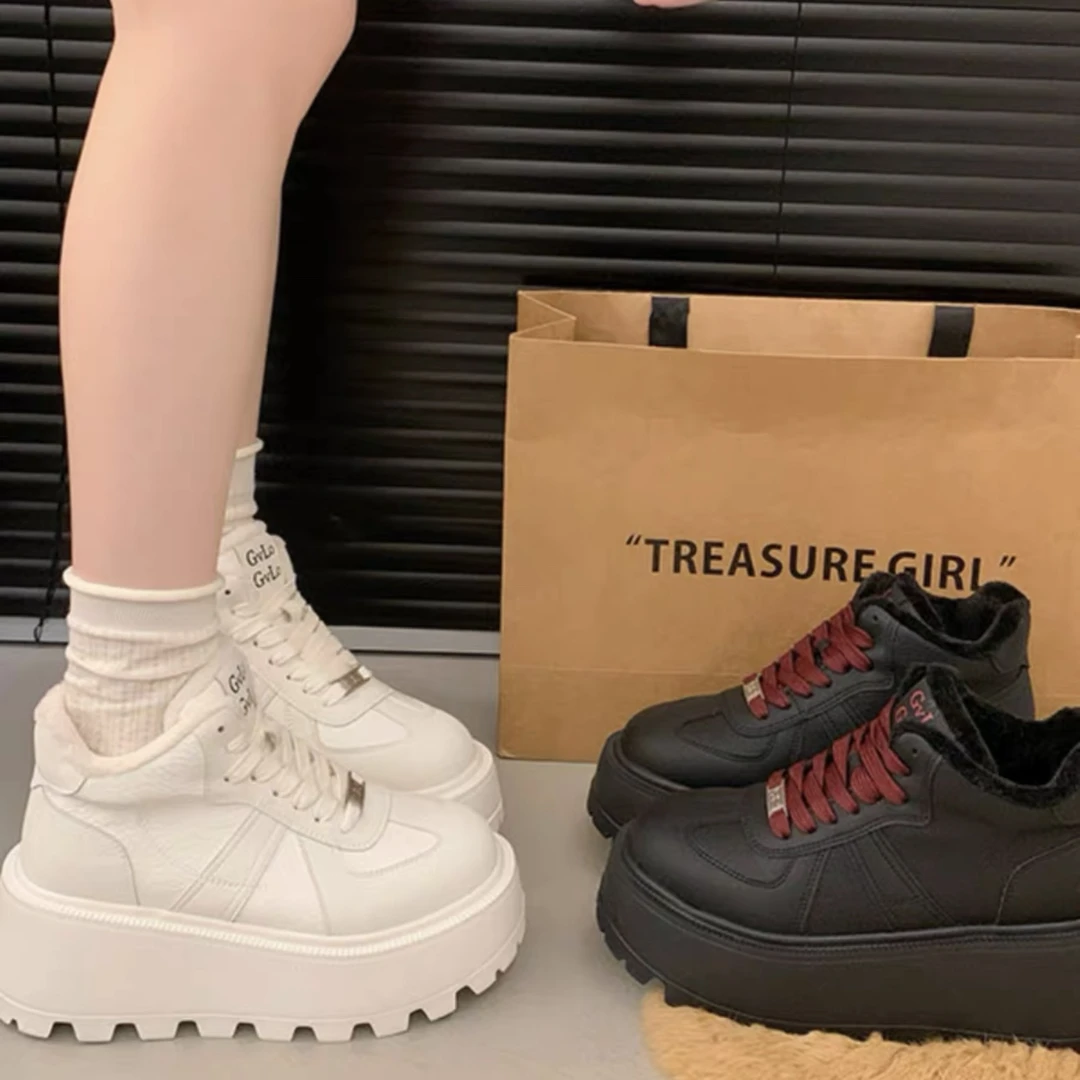 Mc80669-2 高帮松糕鞋女加绒轻便厚底增高百搭休闲运动板鞋