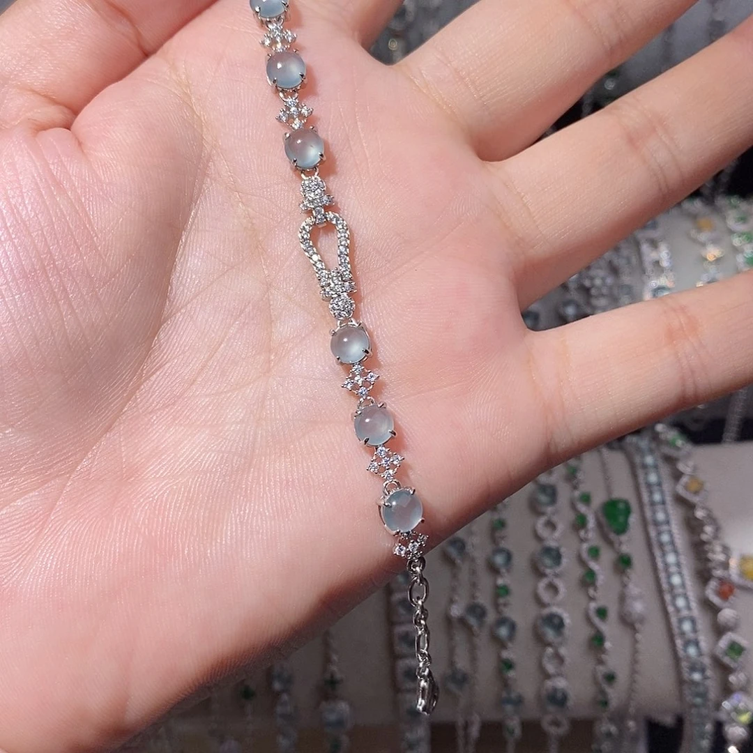 银S925镶嵌手链翡翠k h j