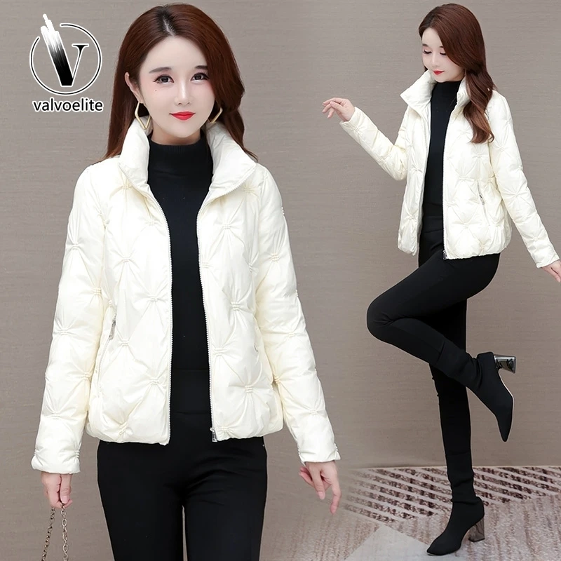 VALVOELITE白色羽绒服女款2024年新款秋冬季时尚洋气轻薄短款棉服