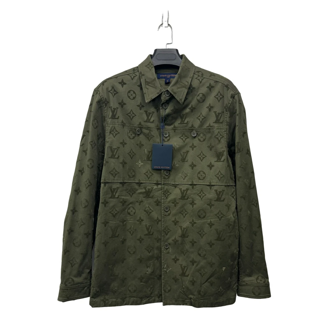 99新 LouisVuitton/路易威登 LV 绿色满印植绒老花衬衫 M码/无配