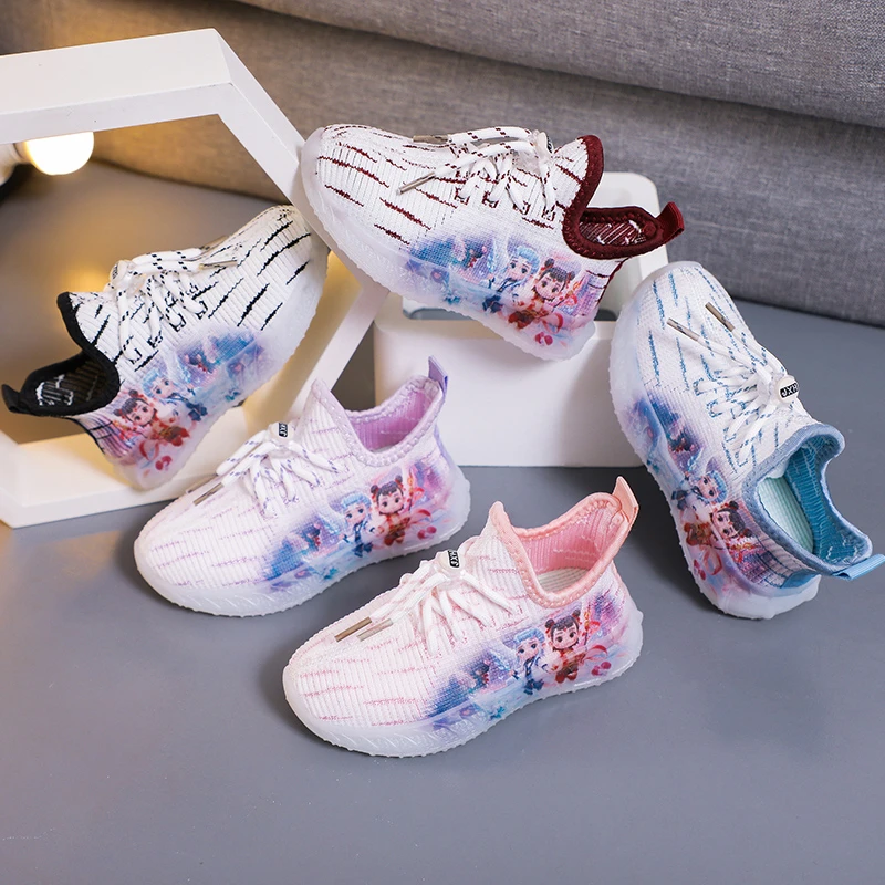 哪吒2025春夏款学生男女童平底防滑飞织椰子鞋儿童单网鞋运动鞋子