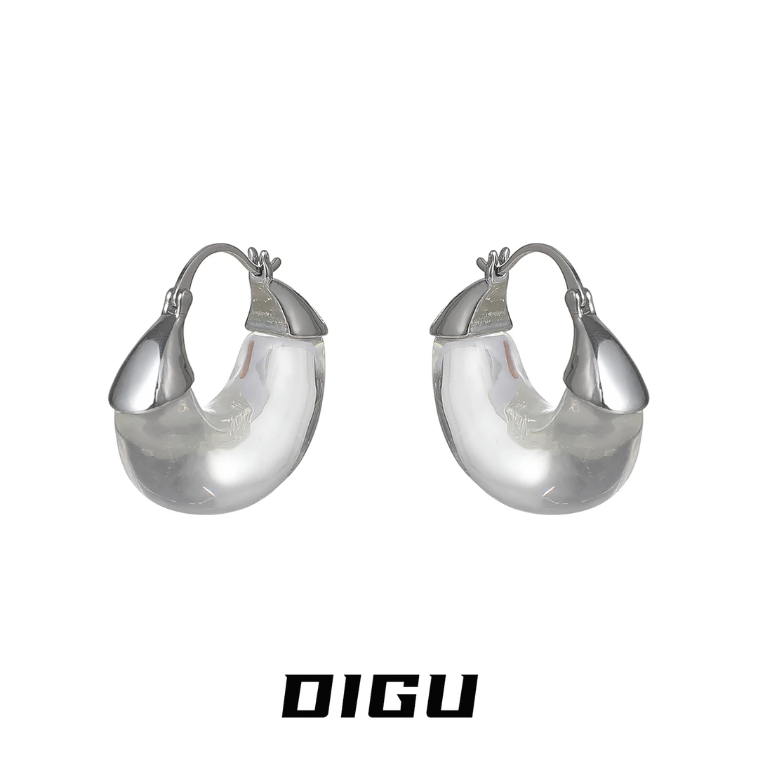 嘀咕家 铜合金树脂耳饰 气质u形透明树脂耳扣简约耳环轻奢耳饰