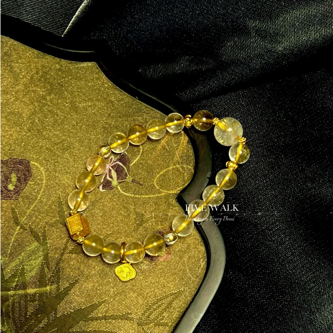 FIVE WALK原创设计“日富一日”透体金卡金发晶手串多样性发其一