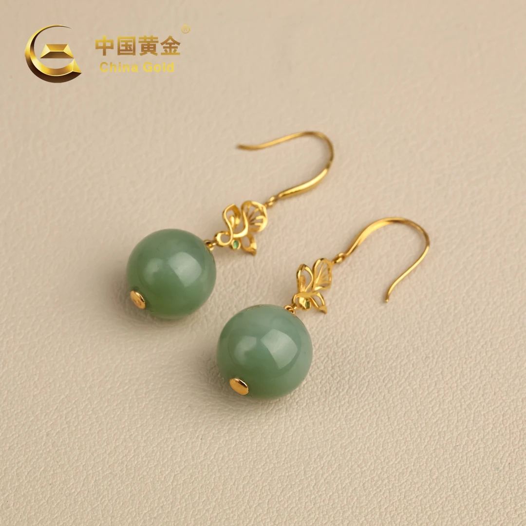 【中国黄金】鸿途 | 和田玉*耳饰*18k金镶嵌-R1800-Y