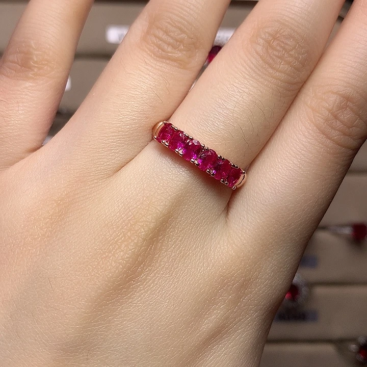 戒指红宝石银S925镶嵌