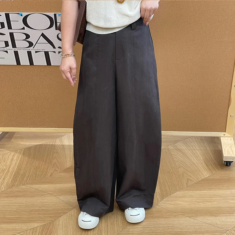 小个子时尚设计感纯色休闲裤女2025年早秋新款显瘦高腰垂感阔腿裤