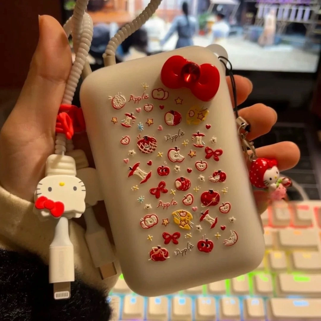 红色拍立得相机diy贴纸红苹果围脖Kitty浮雕美甲贴纸CCD贴纸复古