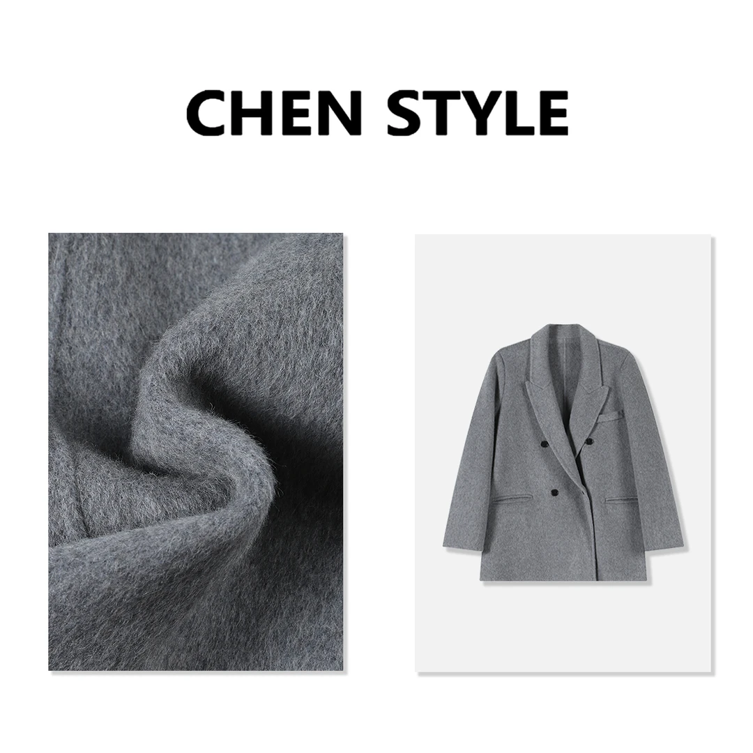 楚楚君~【巴黎系】Y65210翻领呢子大衣毛绒时尚感外套大衣