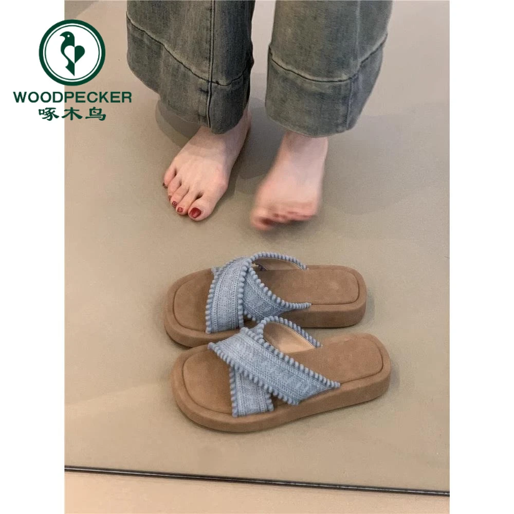 啄木鸟厚底小个子凉拖鞋2025夏季法式温柔波西米亚度假交叉凉鞋女