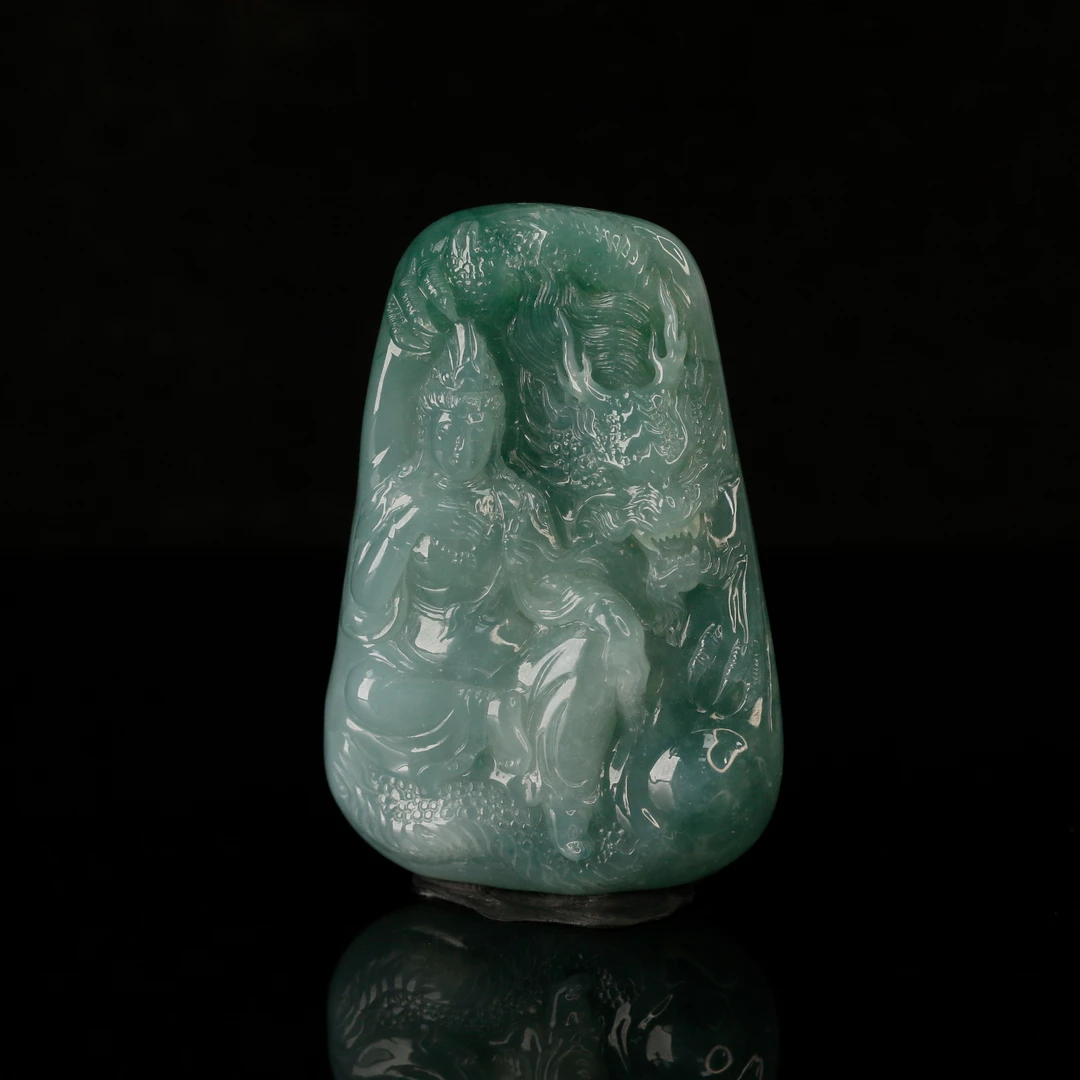 8天然缅甸翡翠A货冰蓝底御龙观音/600389保利厦门拍卖