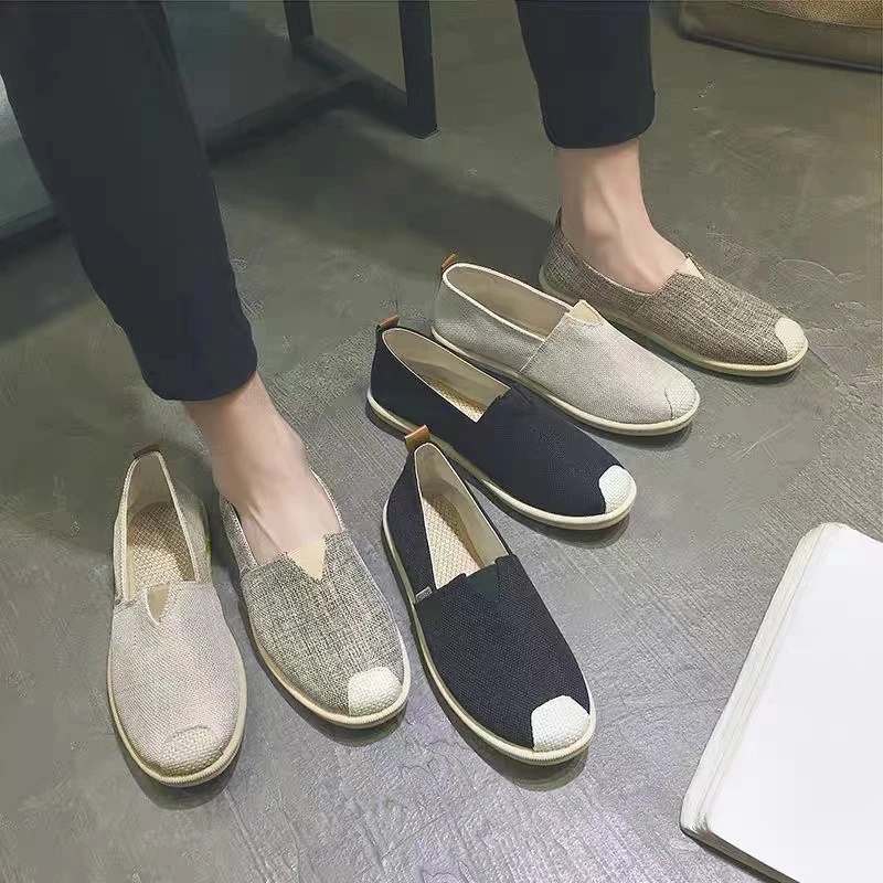春季亚麻帆布男鞋一脚蹬百搭懒人潮鞋透气休闲豆豆鞋男平底布鞋